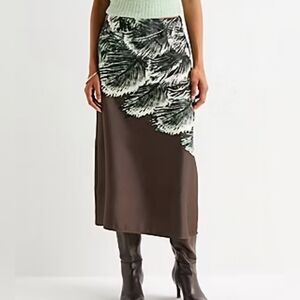 Worthington Women's Brown and Green Contemporary Midi Skirt NEW Plus Size 18